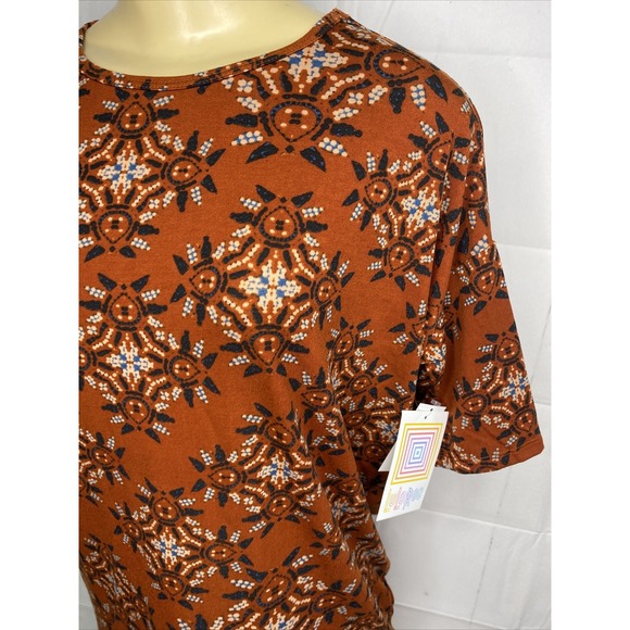Lularoe Irma Top Shirt Tunic Short Sleeve Rust Geometric Print Oversized 2XS NWT - Picture 7 of 7